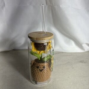 "B" Sunflower Drinking Cup With Sunflower Crochet